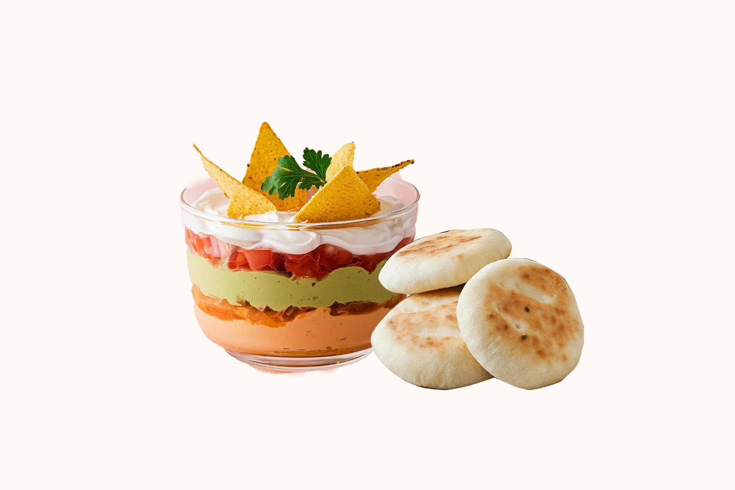 3 Layered Mediterranean Dip + Mini Wheat Pita